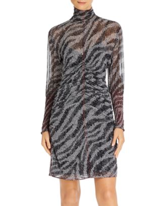 Rag&Bone SILK Maris Dress sz8 Zebra Print Keyhole Back Ruched Midi hot M