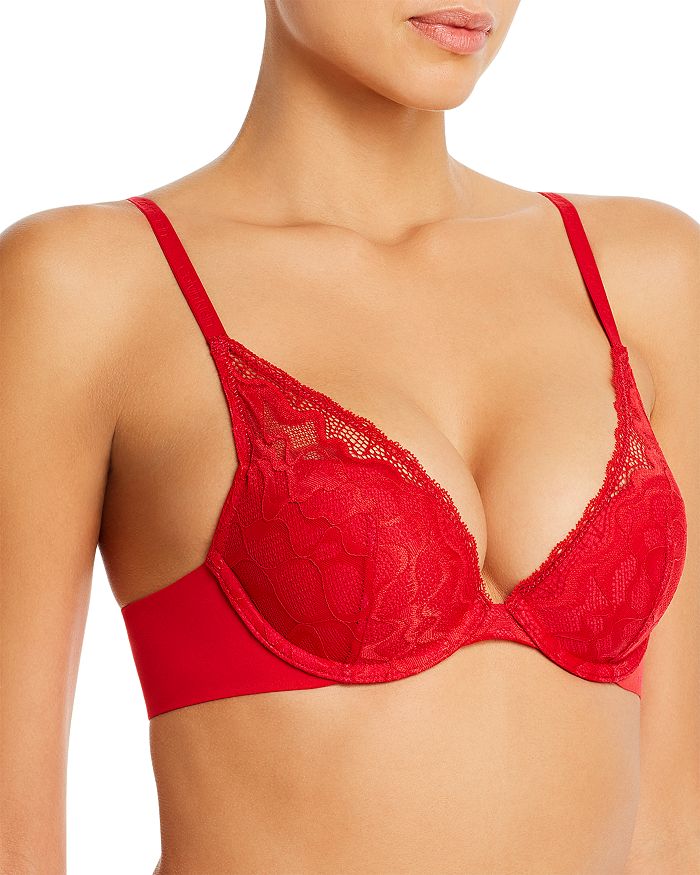 CALVIN KLEIN PERFECTLY FIT ETCHED LACE LIGHTLY LINED PLUNGE BRA,QF5332