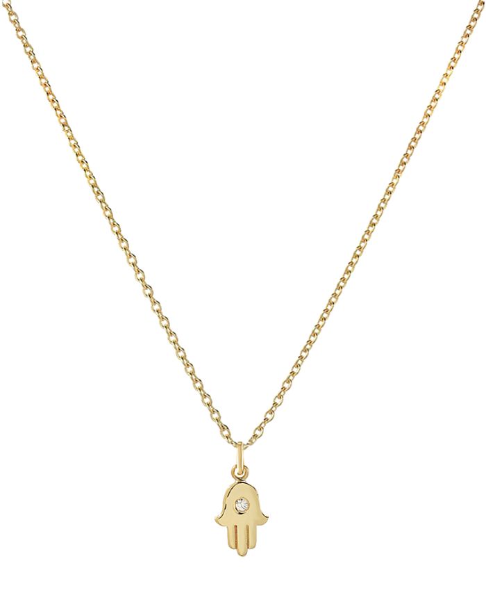 Shop Zoe Lev 14k Yellow Gold Diamond Hamsa Pendant Necklace, 18 In White/gold