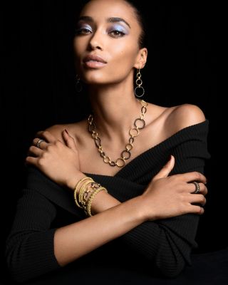 Meridian 18K Yellow Gold Caviar Gold Black Ceramic Stacking Rings, Set of 3