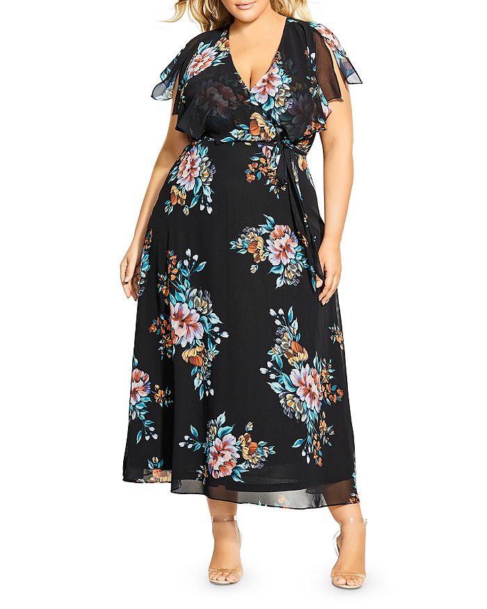 City Chic Women's Trendy Plus Etched Bloom Dress Black Size 16W