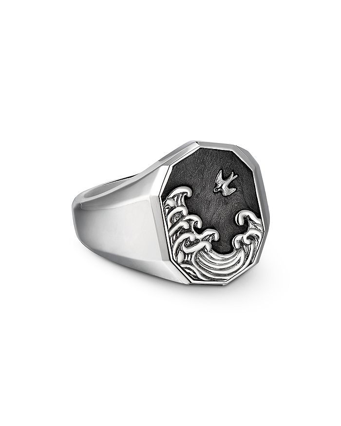 DAVID YURMAN STERLING SILVER WAVES SIGNET RING WITH FORGED CARBON,R25321MSSBFG10