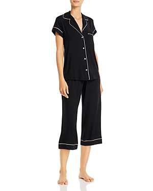Shop Eberjey Gisele Short Sleeve Crop Pajama Set In Black/sorbet Pink