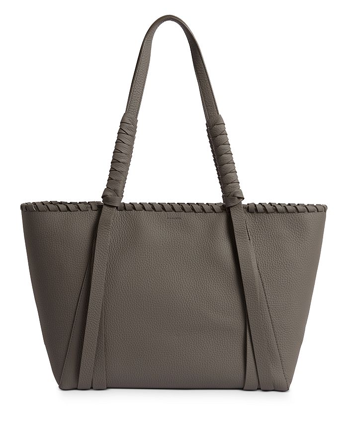 Allsaints Kepi Small Leather Tote In Storm Grey/silver