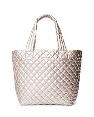 Mz Wallace Metro Medium Metallic Quilted Shell Tote In Rose Gold Metallic