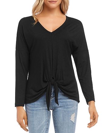 Karen Kane Women's Contrast Tie Long Sleeve Top Black Size Small