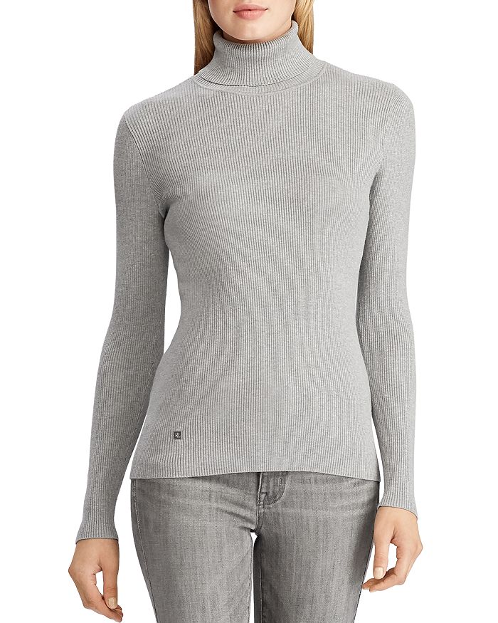Ralph Lauren Lauren  Lurex Ribbed Turtleneck Sweater In Lexington Grey