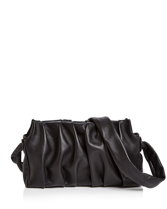 Elleme Vague Pleated Leather Clutch In Black