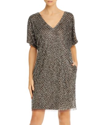 AIDAN MATTOX Womens Gray Embellished Sleeveless Crew Neck Above The Knee Evening Shift Dress main image 0