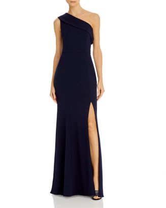 aqua one shoulder scuba gown