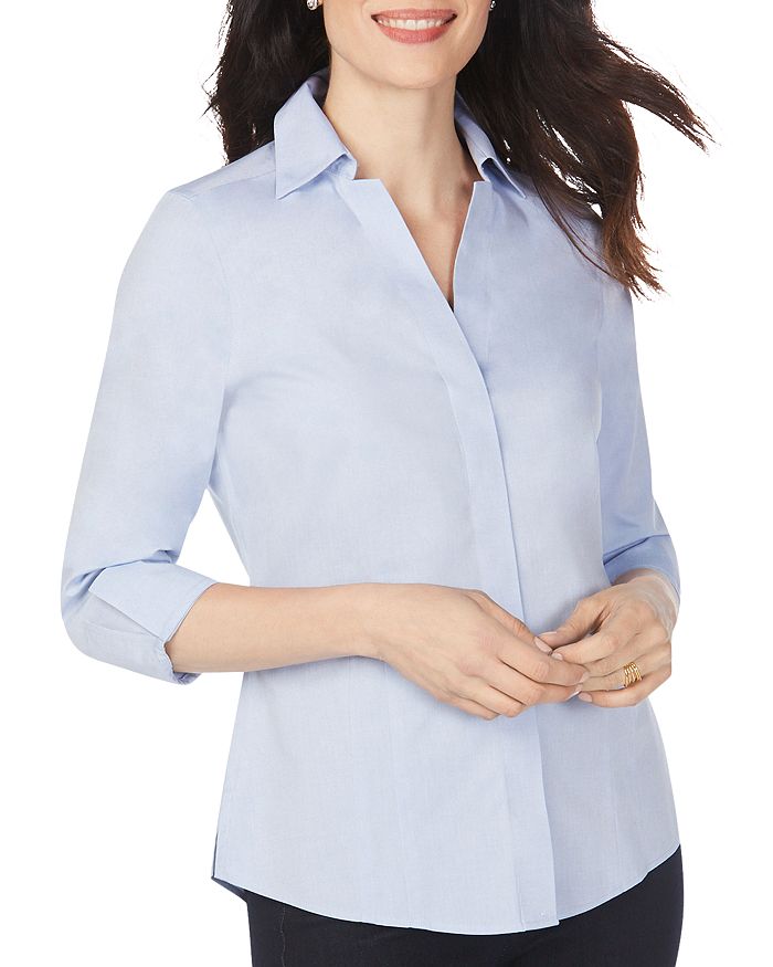 Shop Foxcroft Taylor Non-iron Button-down Top In Blue Wave