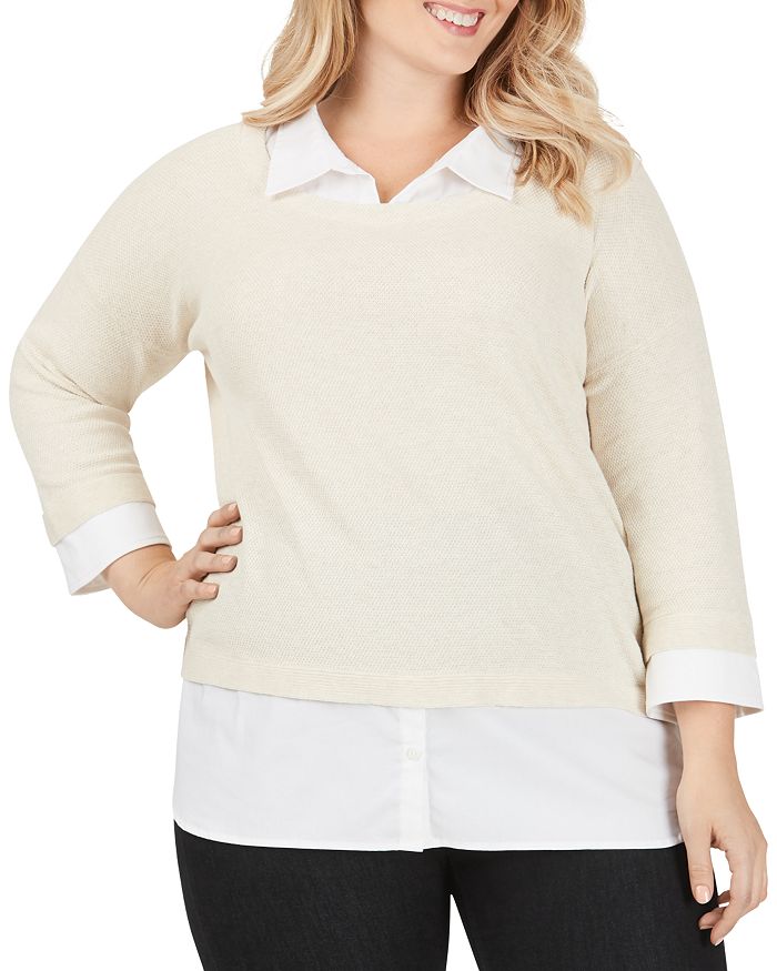 Foxcroft Plus Miles Layered-look Sweater In Straw Hat