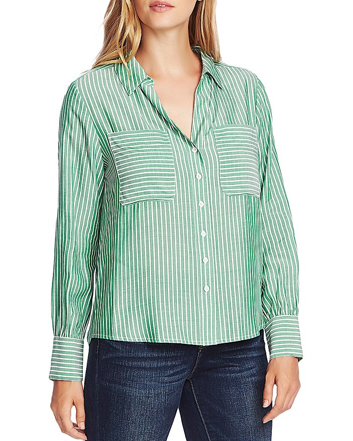 VINCE CAMUTO Pinstriped Button-Front Top | Bloomingdale's