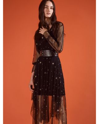 green emerald velvet dress FLORAL EMBROIDERED TULLE MIDI DRESS | CULT MIA main image 0
