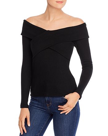 Red Haute Crisscross Off-the-Shoulder Ribbed Top | Bloomingdale's