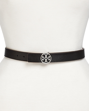 Shop Tory Burch Reversible Leather Logo Belt In Black/brown/silver