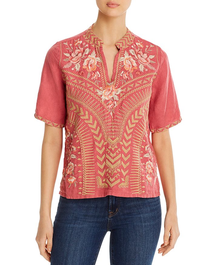 Johnny Was Rianne Easy Embroidered Linen Top Bloomingdale s