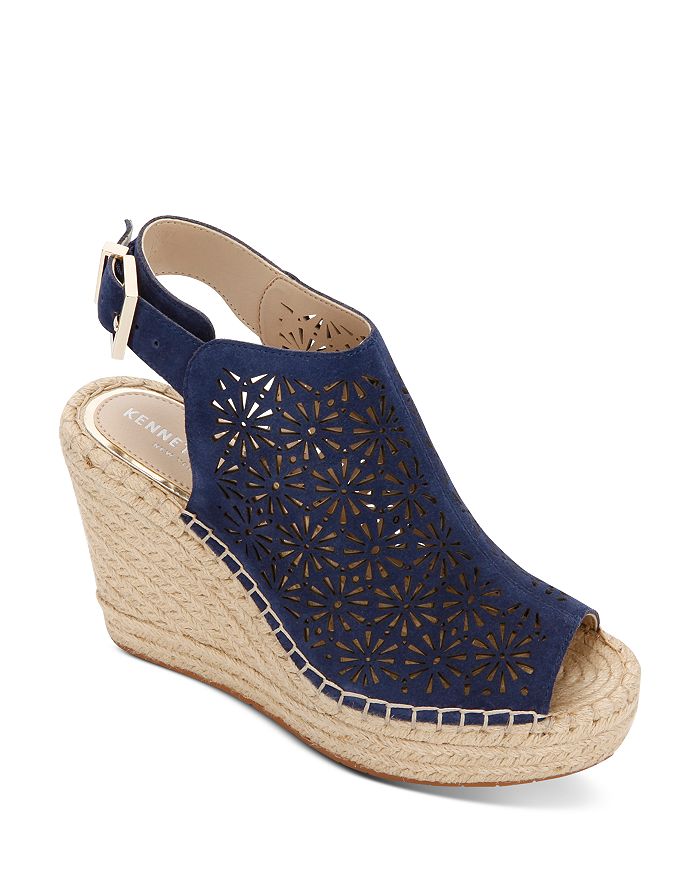 Kenneth Cole Women's Olivia Perforated Espadrille Wedge Heel Sandals In Lapis Blue