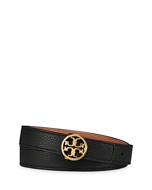 Shop Tory Burch Reversible Leather Logo Belt In Black/brown/gold