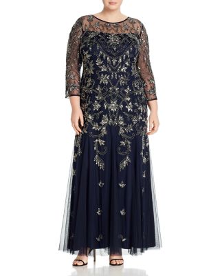 adrianna papell embellished illusion gown