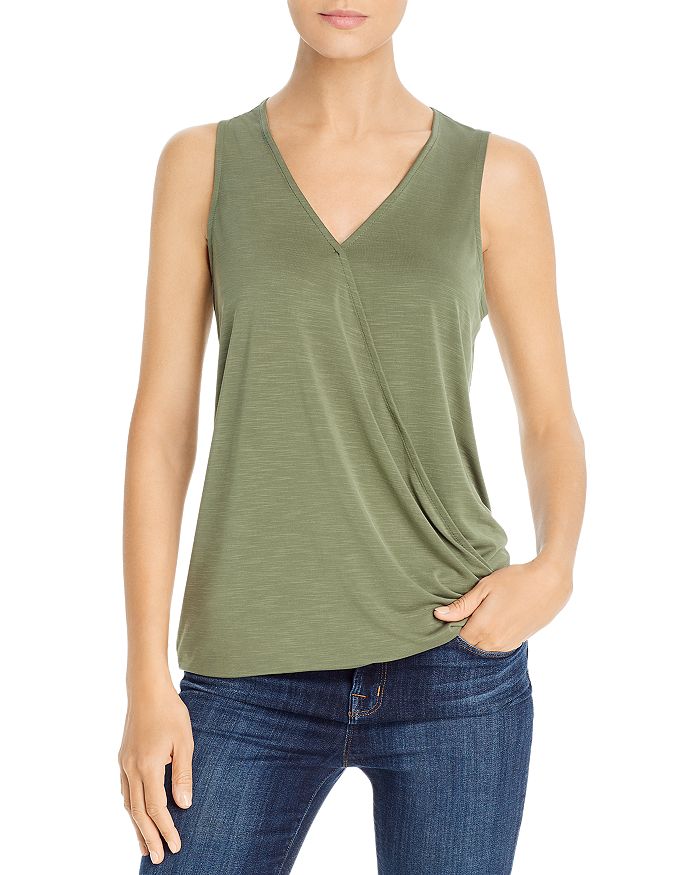 Cupio Faux-wrap V-neck Top In Green Olive