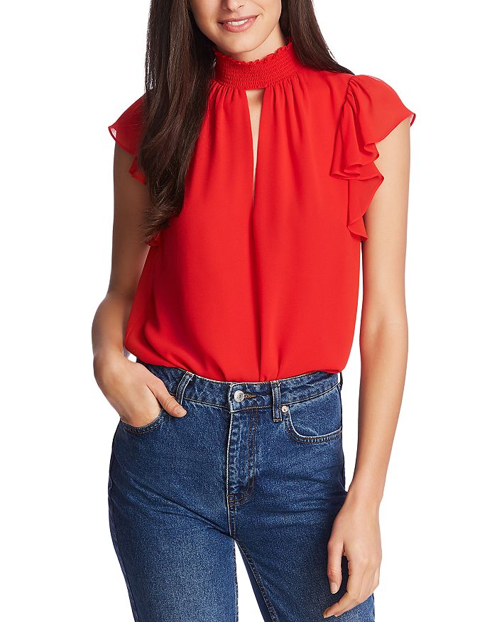 1.state Flutter-sleeve Keyhole Top In Cherry Red