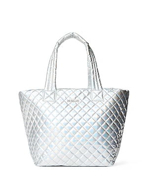 Mz Wallace Medium Metro Quilted Nylon Tote In Hologram Metallic