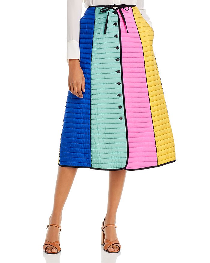Tory Burch Color Blocked Quilted Silk Midi Skirt Bloomingdale s