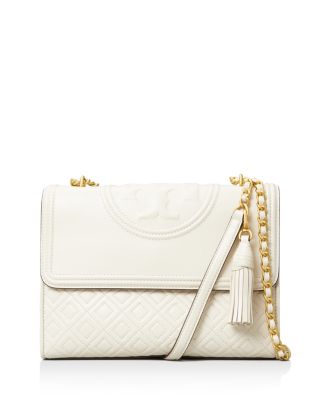 Tory Burch White Gold Metallic Leather Fleming Small Convertible