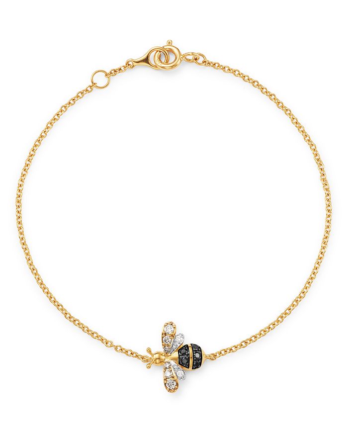 Bloomingdale's Black & White Diamond Bumble Bee Bracelet In 14k Yellow Gold - 100% Exclusive In Multi/gold