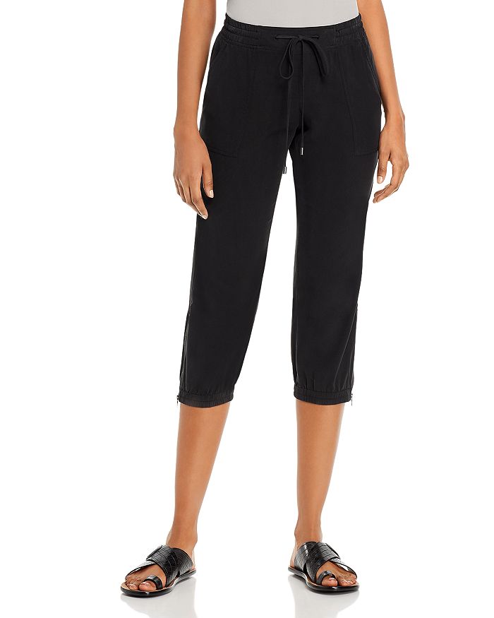Go By Go Silk Cropped Jogger Trousers In Washed Black