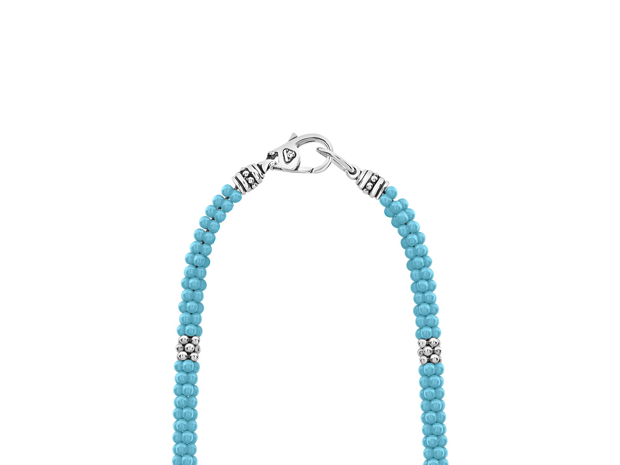 Sterling Silver Caviar Blue Caviar Ceramic Beaded Necklace, 16" — Image 3