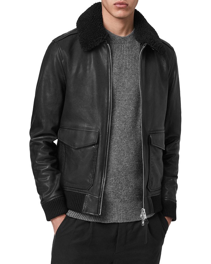 ALLSAINTS Phoenix Shearling-Collar Leather Aviator Jacket | Bloomingdale's