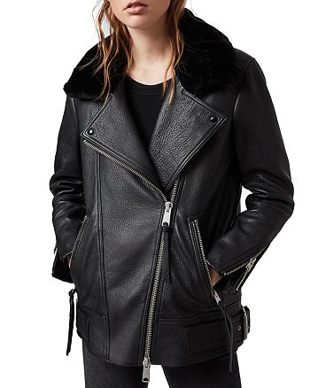 ALLSAINTS Maizie Shearling-Collar Leather Biker Jacket | Bloomingdale's