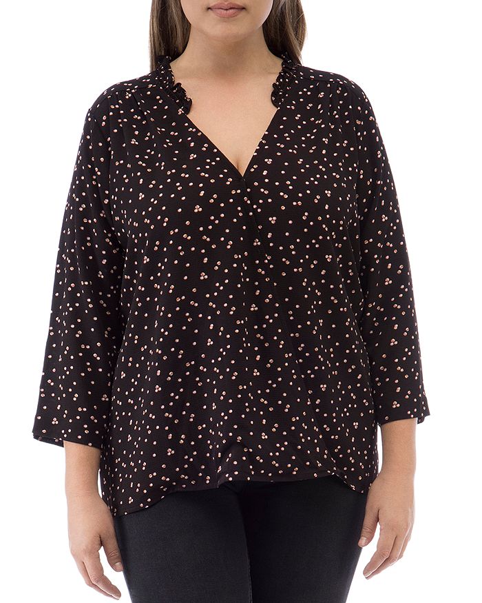 B Collection By Bobeau Curvy Printed V-neck Top In Small Dot Chocolate