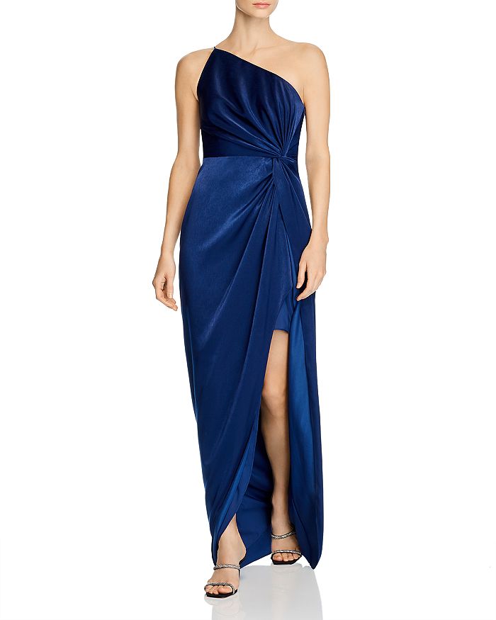 Aidan Mattox Aidan By  One-shoulder Draped Charmeuse Gown - 100% Exclusive In Navy
