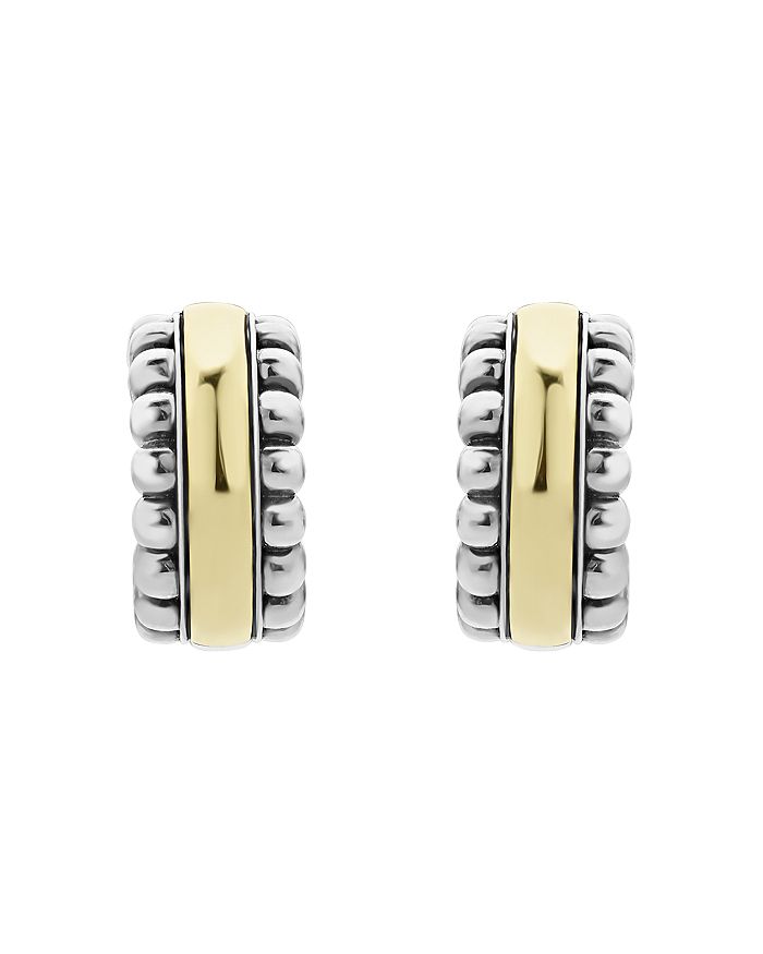Shop Lagos Sterling Silver & 18k Gold Signature Caviar Small Flute Hoop Earrings In Silver/gold