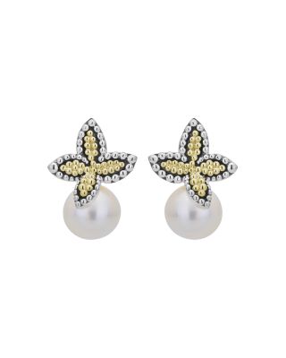 Cultured Freshwater Pearl Luna Floral Earrings in 18K Gold & Sterling Silver
