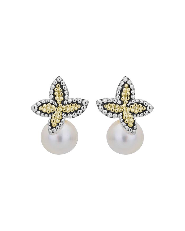 Lagos Cultured Freshwater Pearl Luna Floral Earrings In 18k Gold & Sterling Silver In White/multi