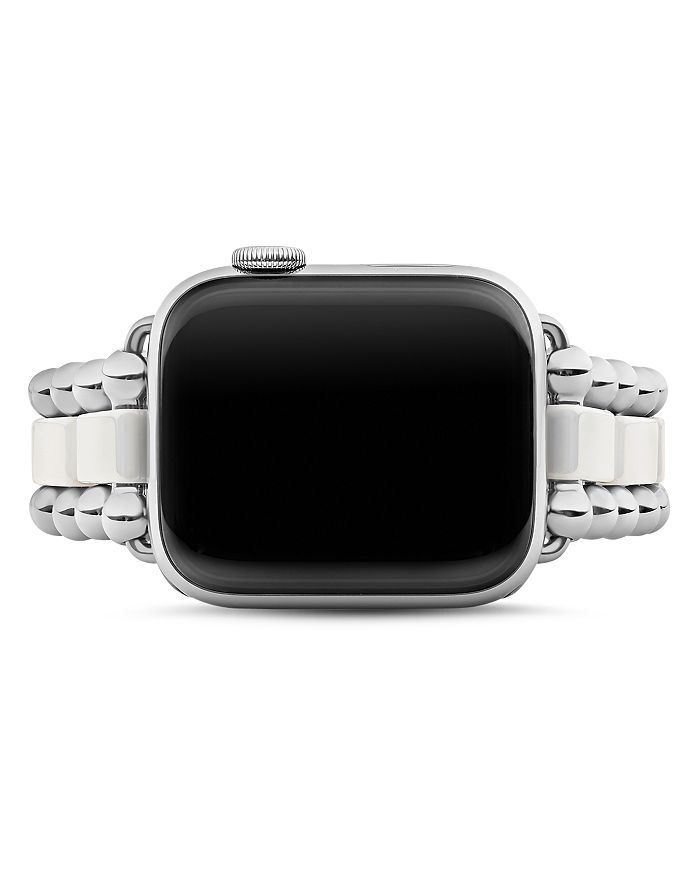 Shop Lagos Smart Caviar White Ceramic Apple Watch Bracelet, 38-44mm In White/silver