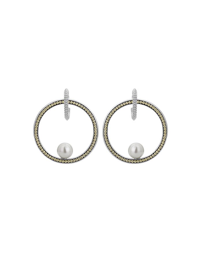 Shop Lagos Sterling Silver & 18k Yellow Gold Luna Cultured Freshwater Pearl Circle Earrings In White/multi