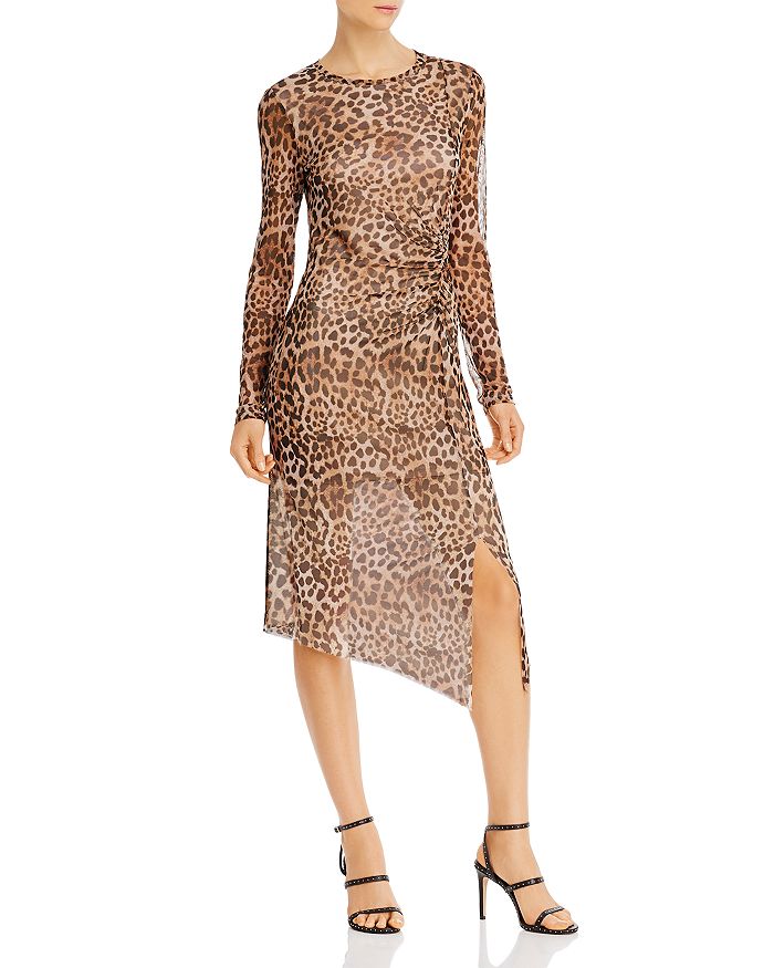Aqua Ruched Sheer Long-sleeve Dress - 100% Exclusive In Leopard