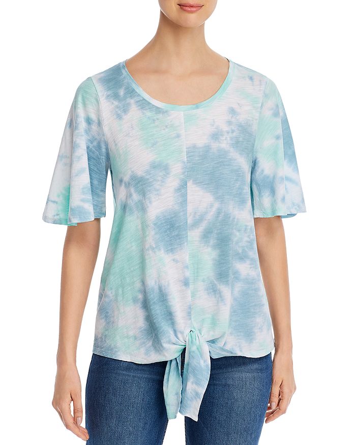 Cupio Tie-dyed Tie-front T-shirt In Blue/green