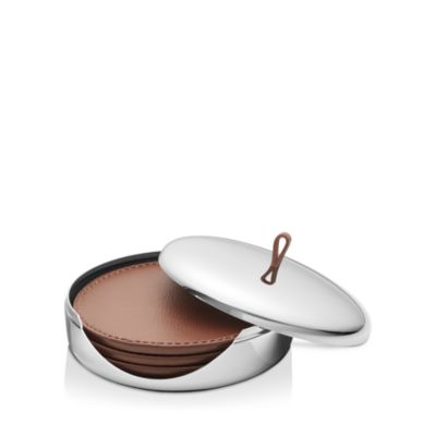 Sky Stainless Steel & Leather Coaster Set