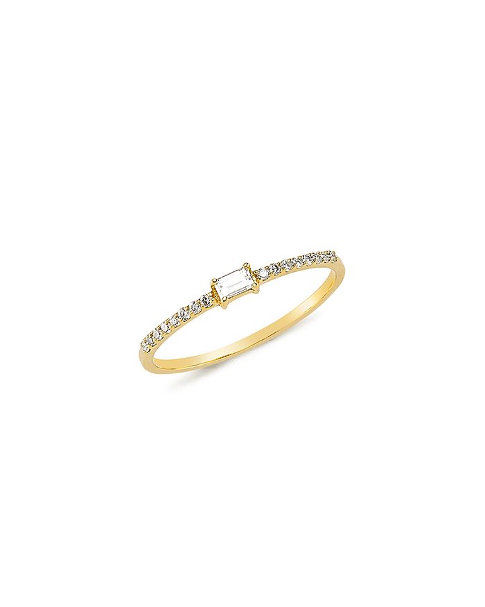 Own Your Story 14k Yellow Gold Linear Diamond Baguette Ring In White/gold