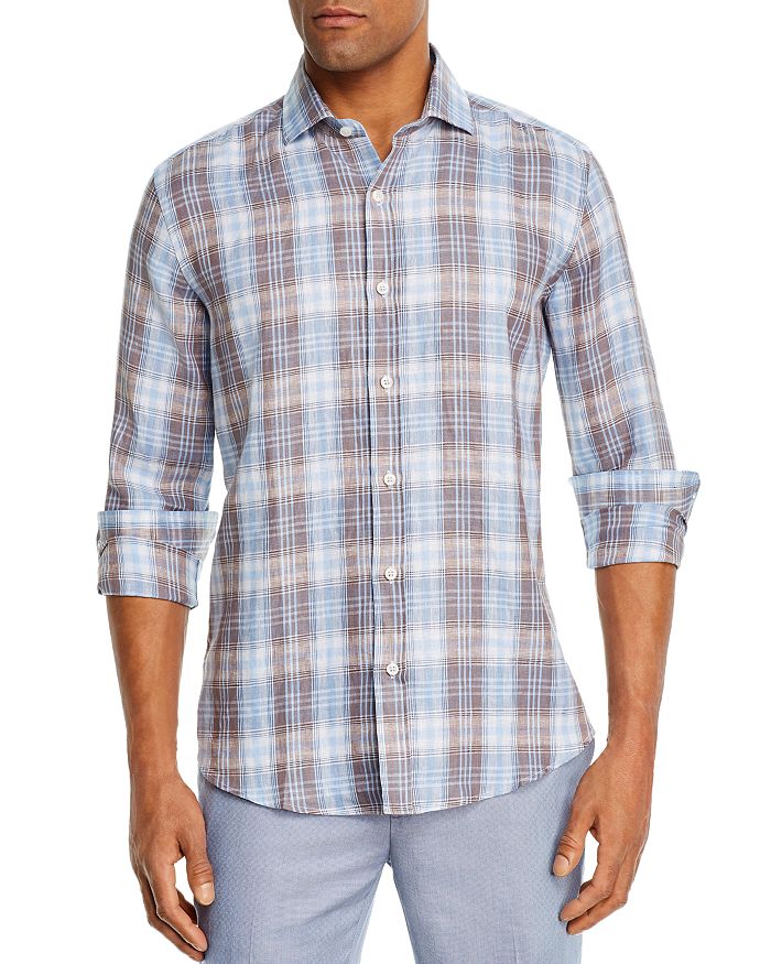 Dylan Gray Checked Classic Fit Shirt In Blue / Tan