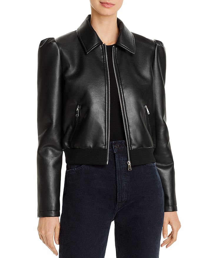 Aqua Faux-leather Puff-sleeve Jacket - 100% Exclusive In Black