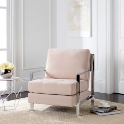 Walden Modern Tufted Linen Chrome Accent Chair