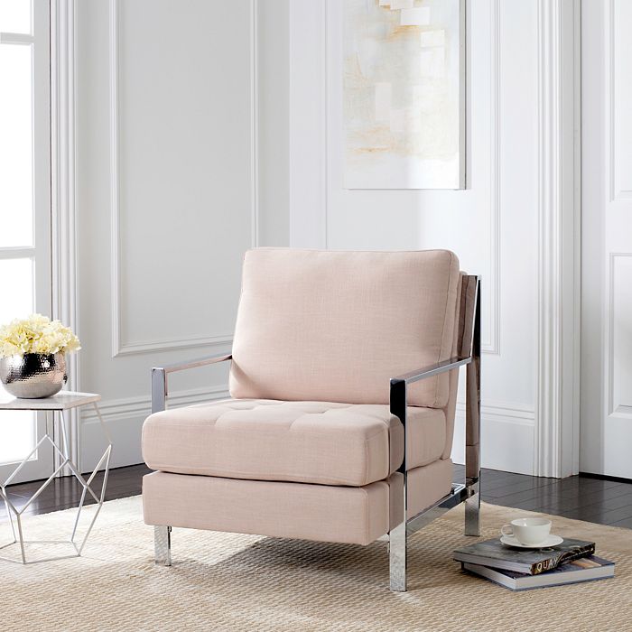 Shop Safavieh Walden Modern Tufted Linen Chrome Accent Chair In Light Grey