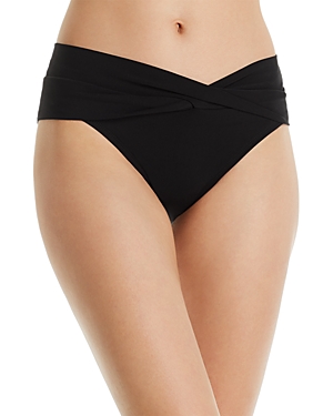 Shop Robin Piccone Ava Solid Twist-front Bikini Bottom In Black